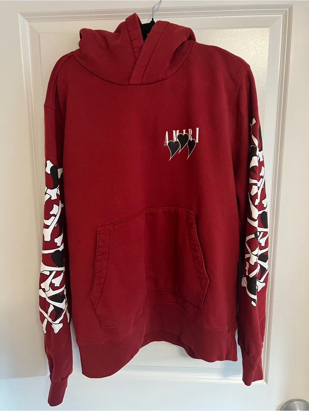 AMIRI Red Graphic Crewneck Sweatshirt with Sleeve Hearts